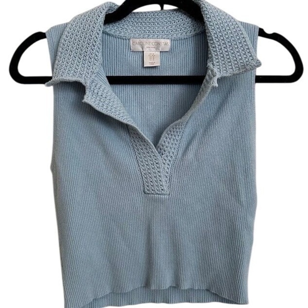 Caroline Constas Light Blue Ribbed Polo Tank Top Size M